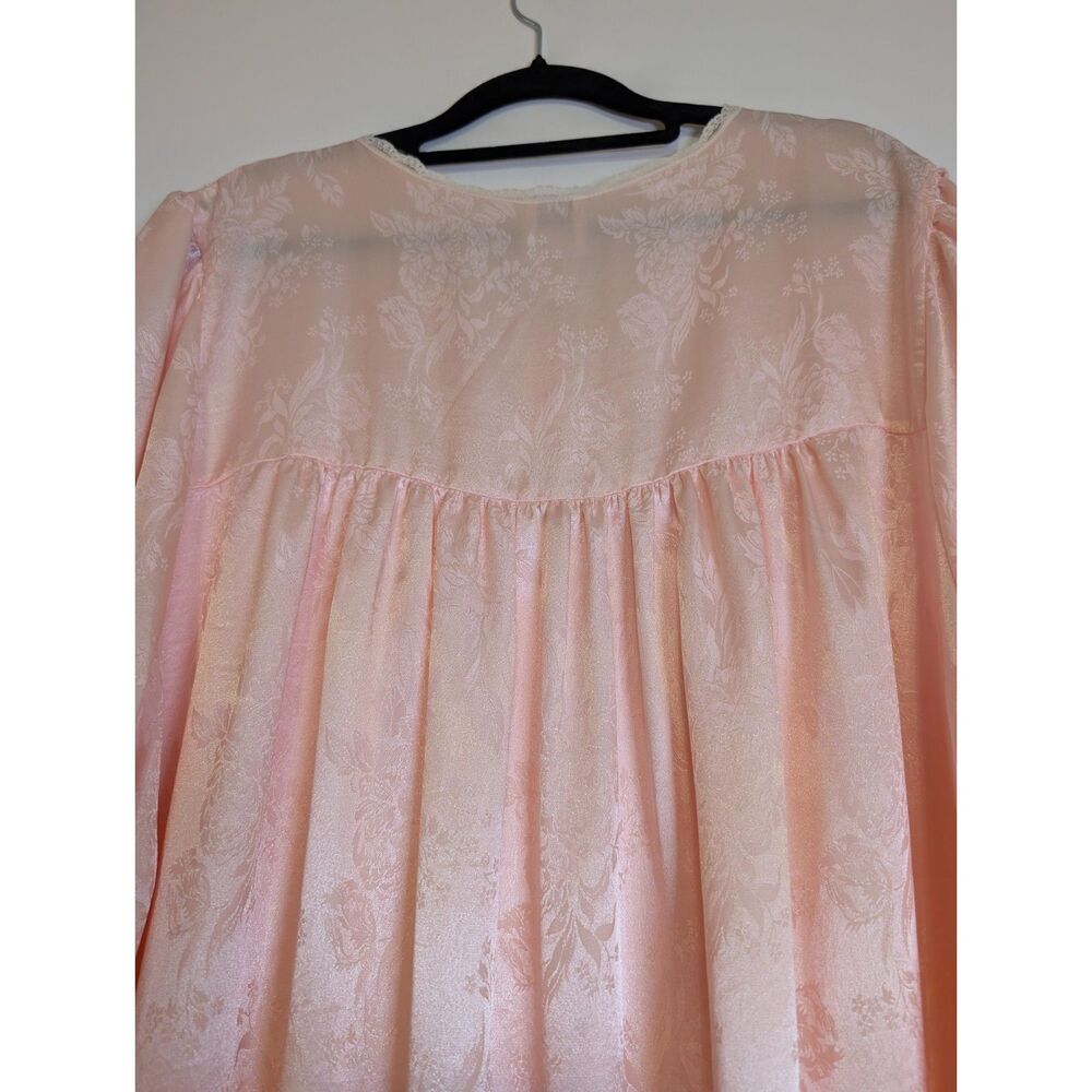 Vintage Eve Stillman Nightgown L Pink Floral Lace Trim Long Sleeve Maxi Gown - Picture 5 of 10